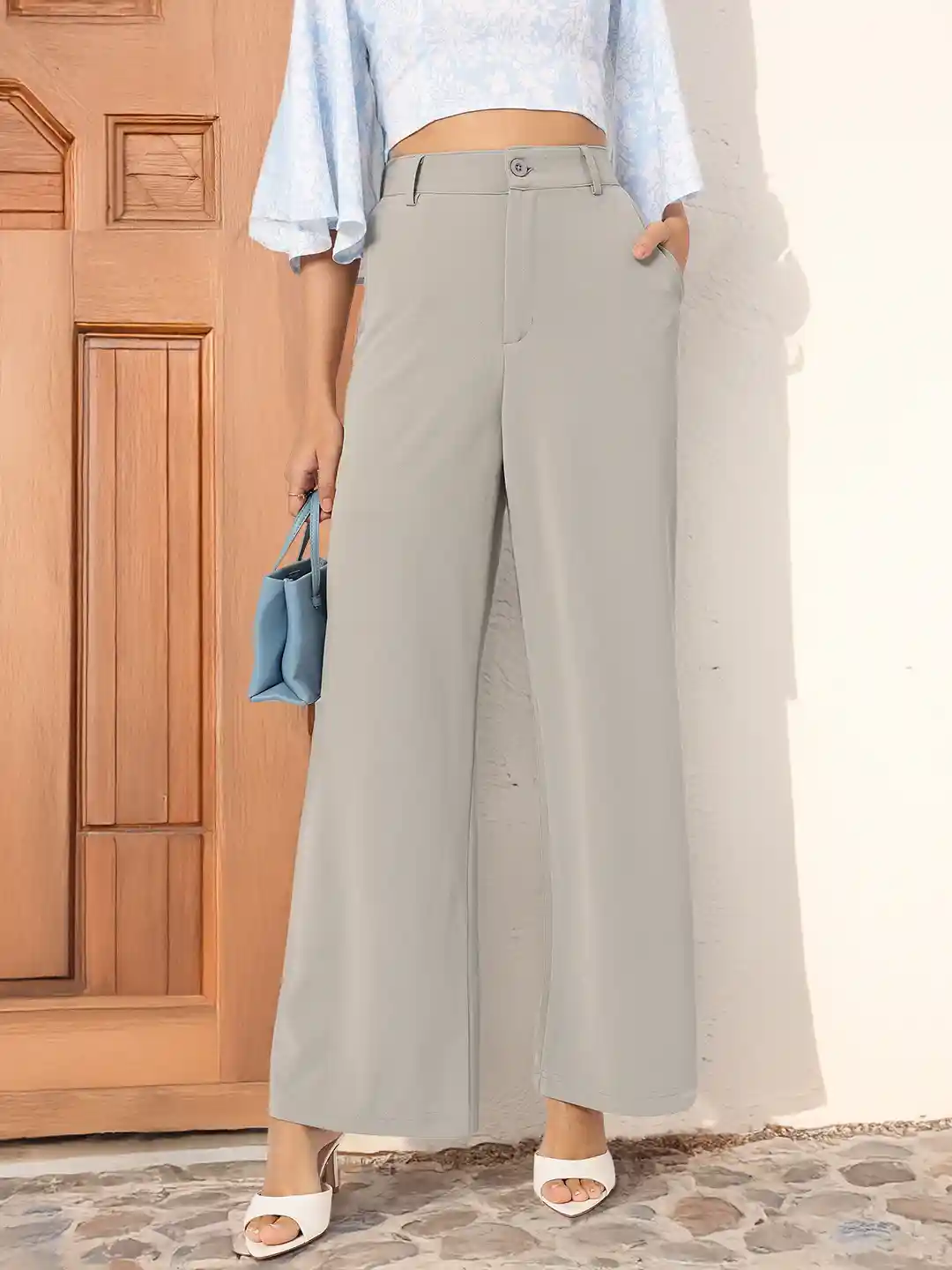 Wide Leg Trousers Smart Casual Trousers Women Women's Textured