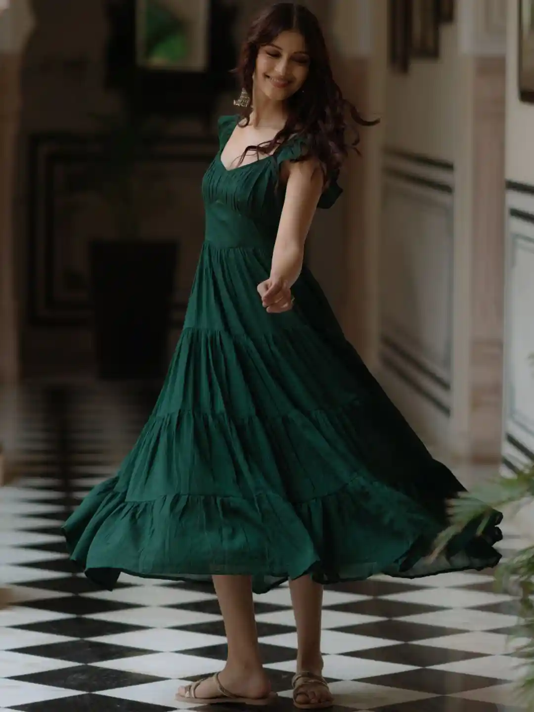 Buy anayna Women Flared Sleevesless Midi Ethnic Dresses Ethnic