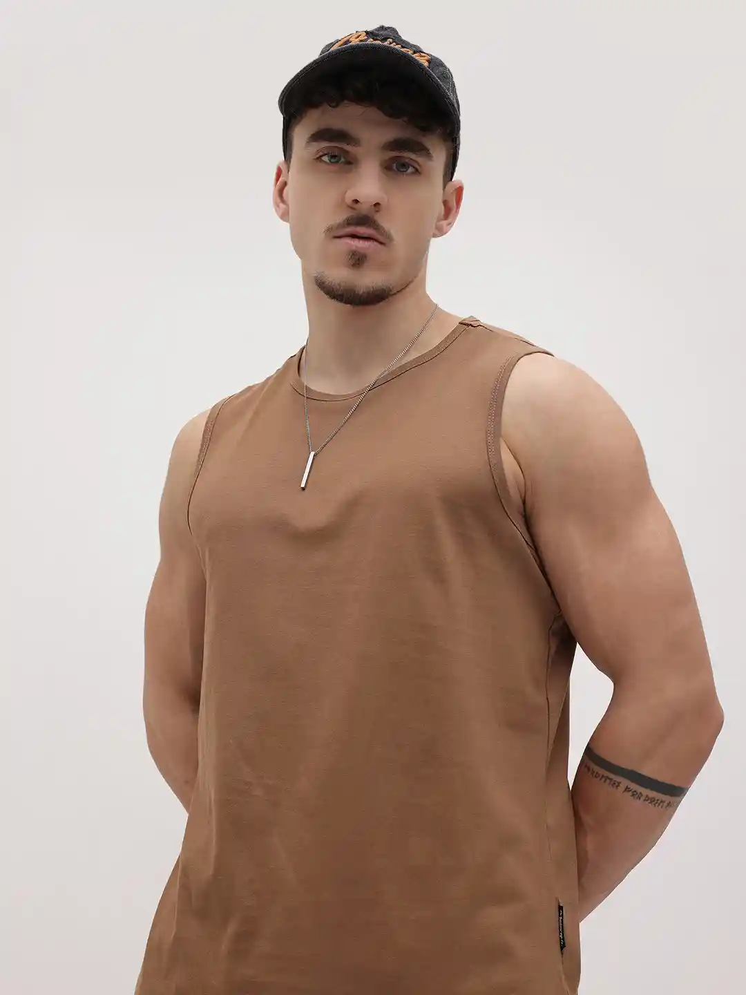 The Roadster Life Men Round Neck Sleeveless Pure Cotton Relaxed Fit  T-shirt