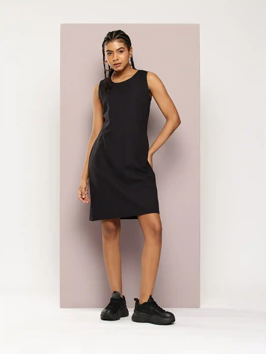 Buy DILLINGER Solid Pure Cotton Shift Dress with Patch Pocket