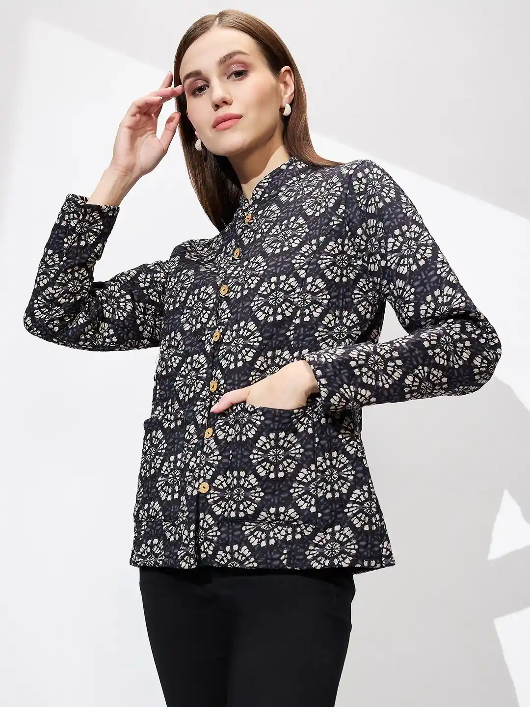 Buy Globus Mandarin Collar Ethnic Print Relaxed Fit Quilted