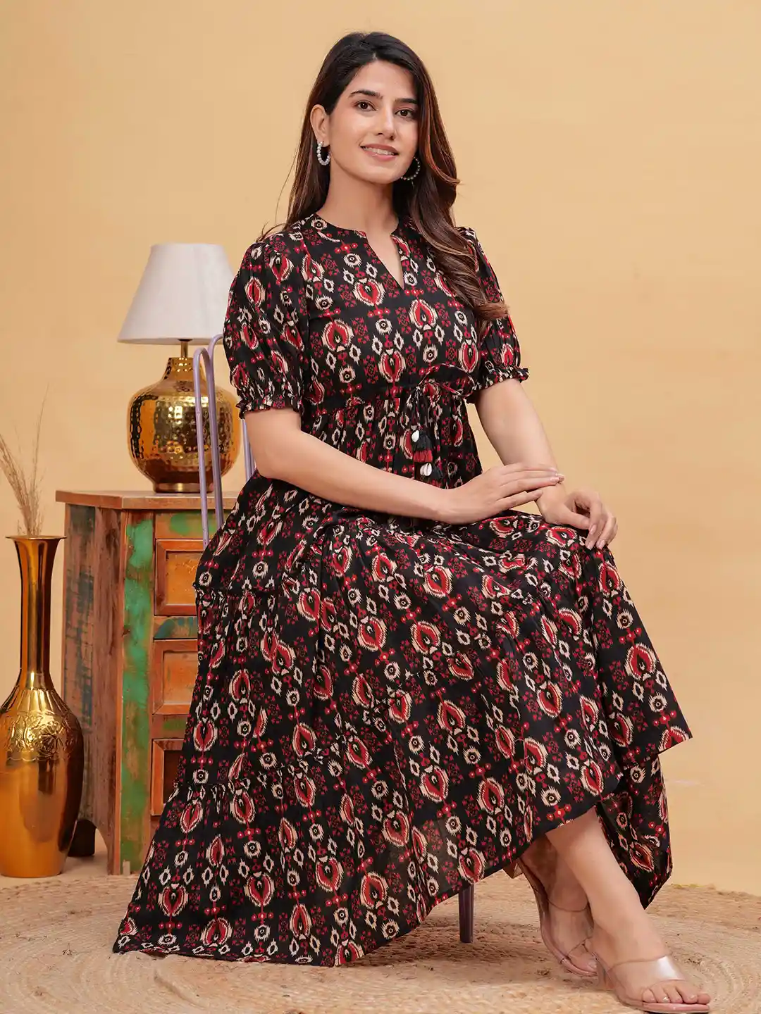 Nayo Women Printed Fit Flare Maxi Dress