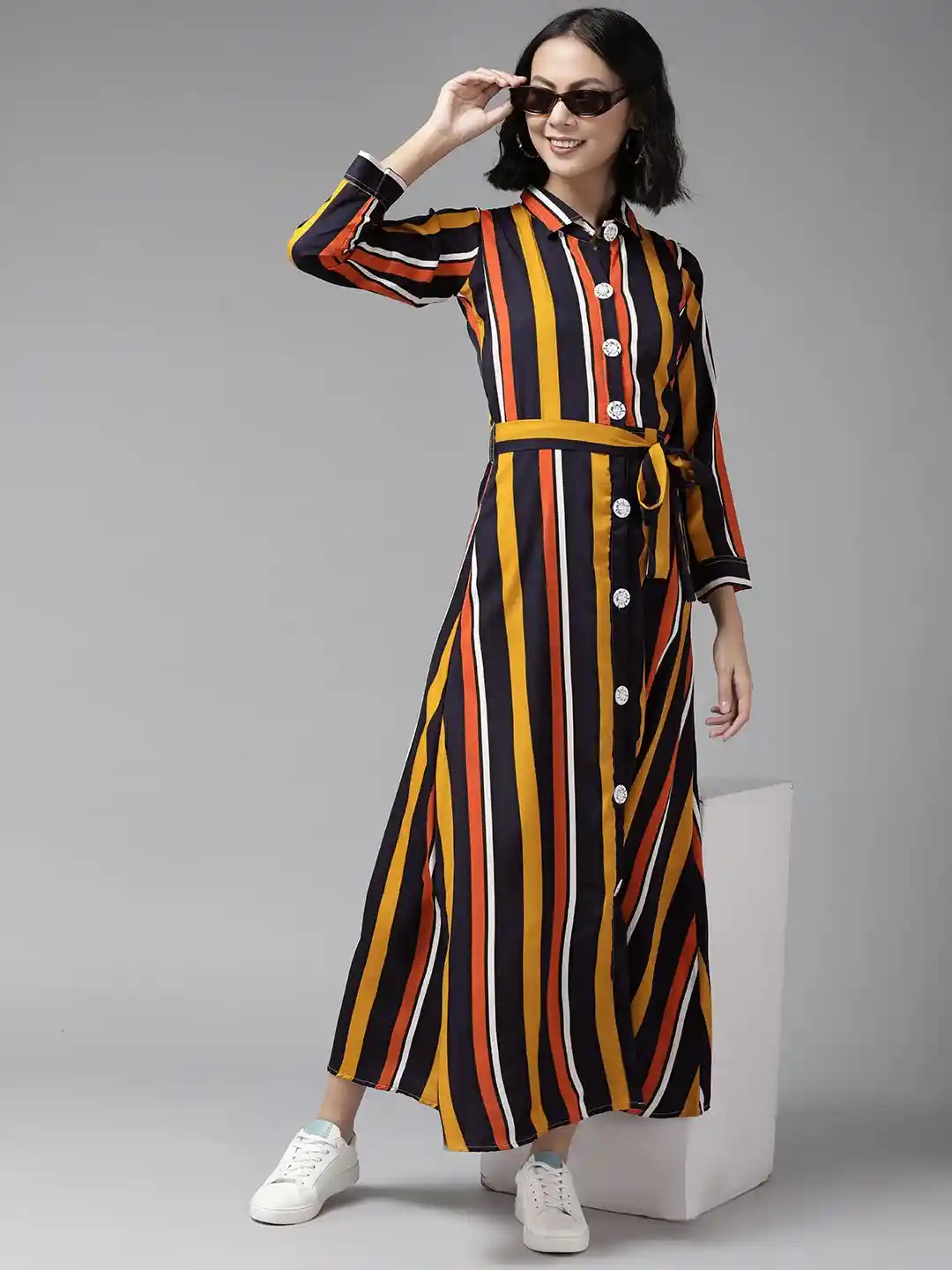 The Roadster Lifestyle Co Women Striped Long Sleeve Shirt Dress