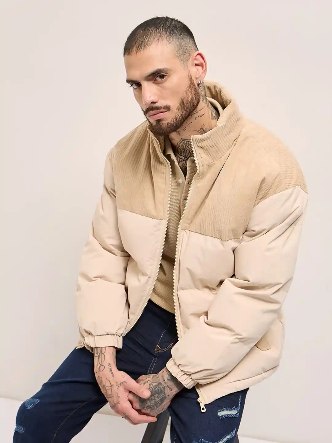 Myntra Cream Coloured Puffer Jacket Myntra Women's Coats