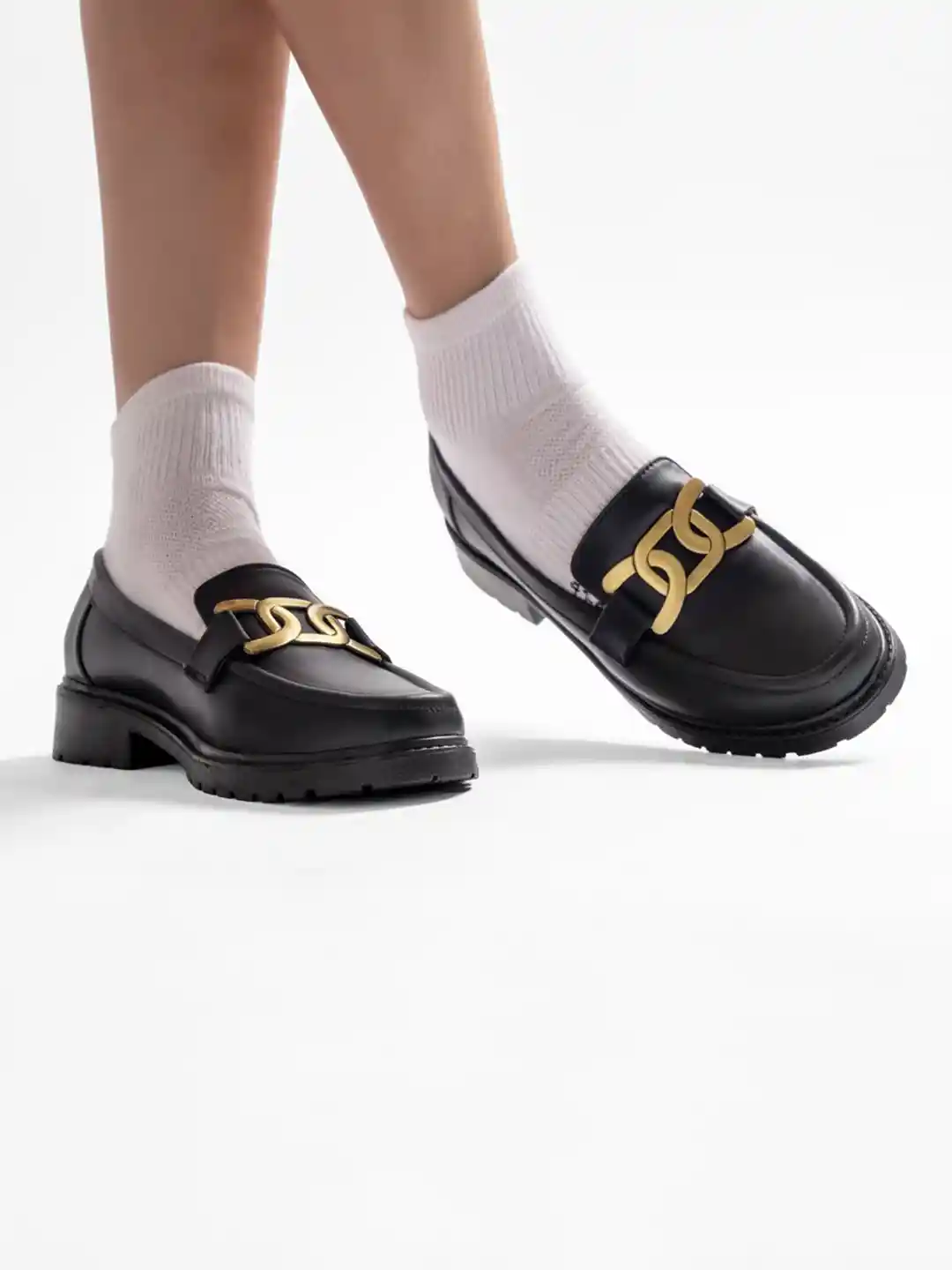 Indifeet Women Formal and Chunky Black Platform Loafer Shoes