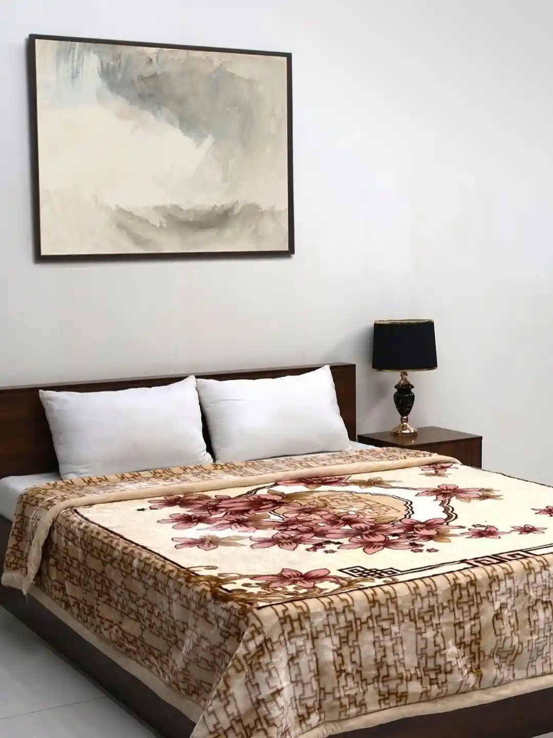 Buy Signature Plush Beige Brown Floral 760 GSM Heavy Winter