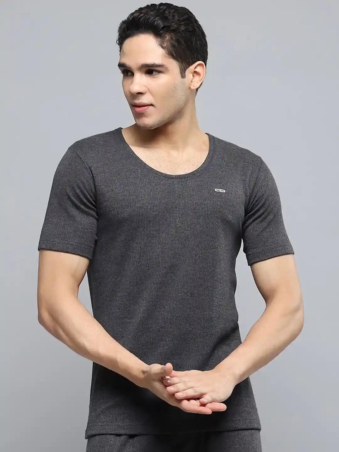 Buy Monte Carlo Men Ribbed Round Neck Half Sleeves Thermal Top