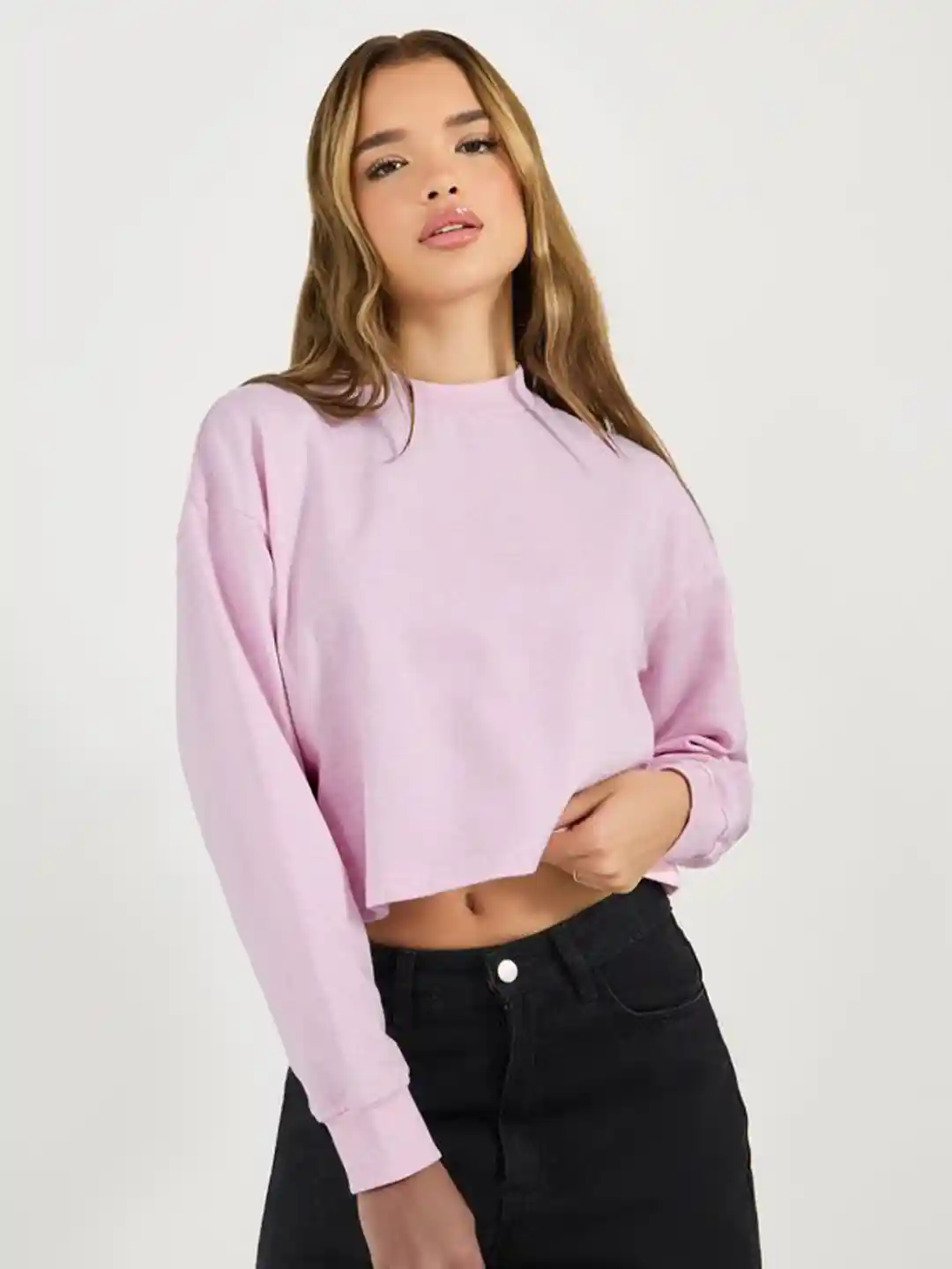 Buy Styli Women Soild Regular Fit Full Sleeves Casual Pullover
