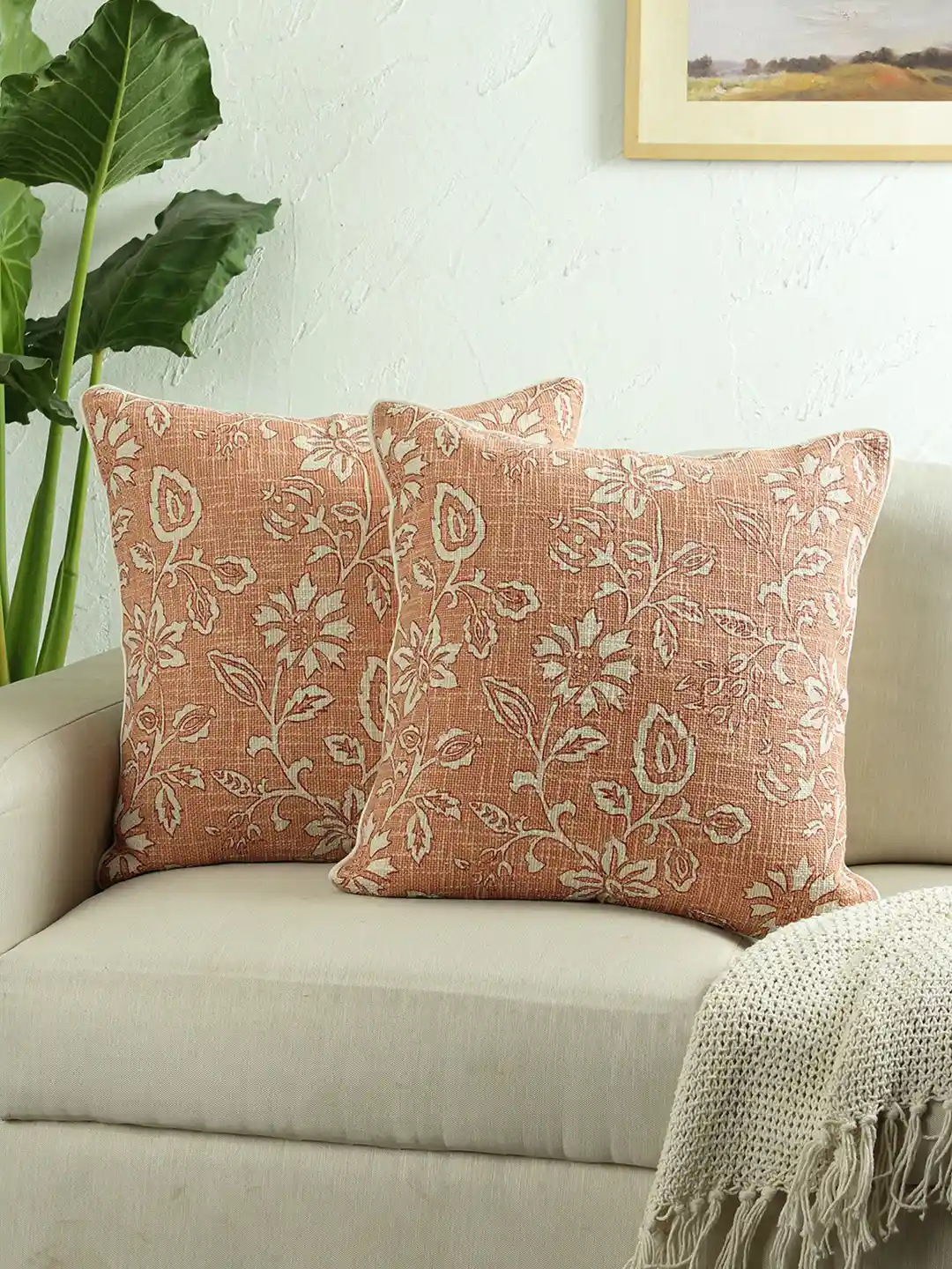 Pillow Covers Square Garden Cushions BEIGE YELLOW SET OF GEOMETRIC