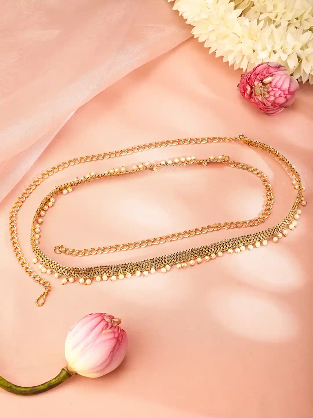 Buy Rubans 22K Gold-Plated Layered Chains Waist Belt with Pearl