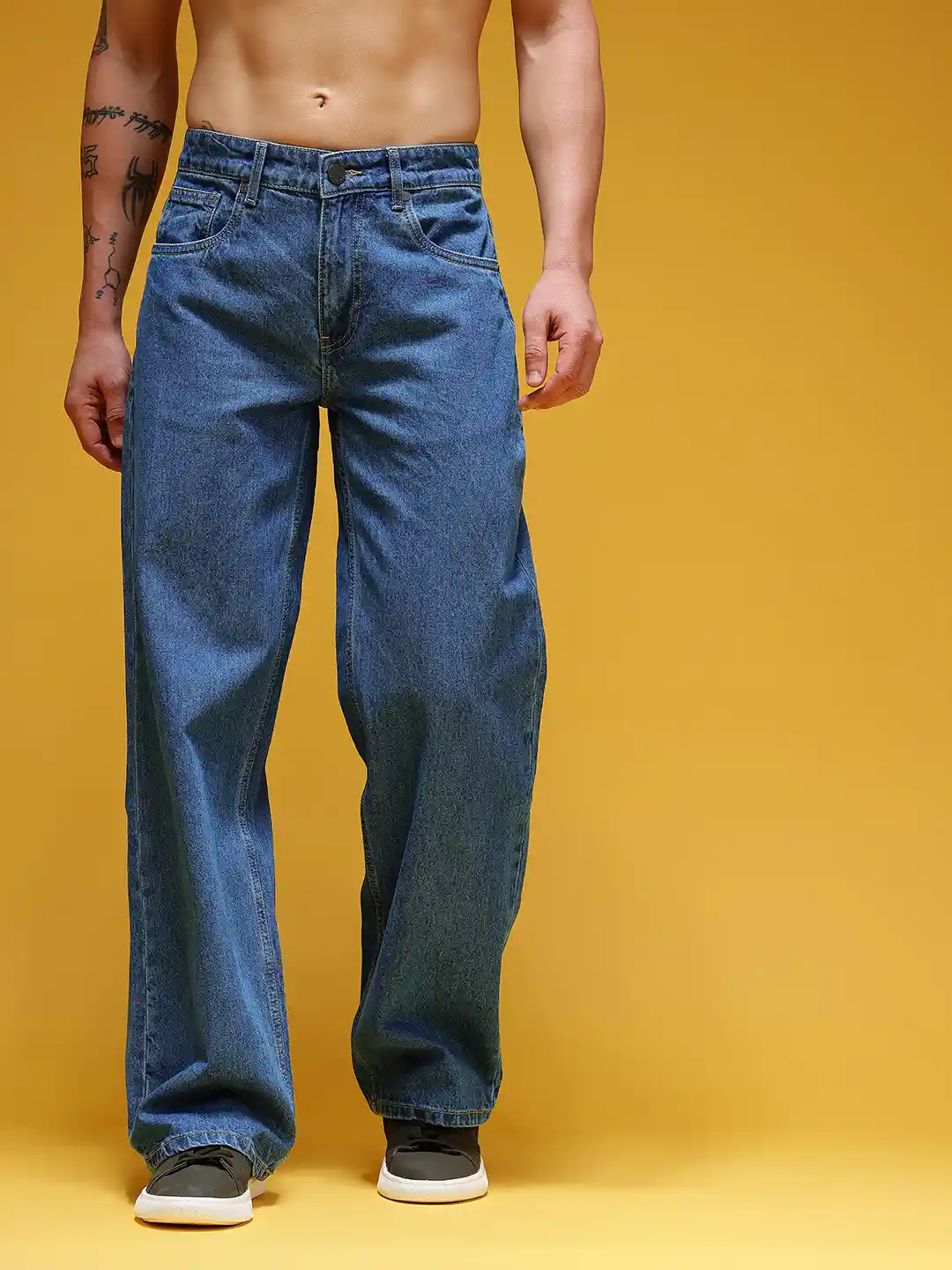 menes JHYQ Dirty Mid Blue Baggy Jeans XL