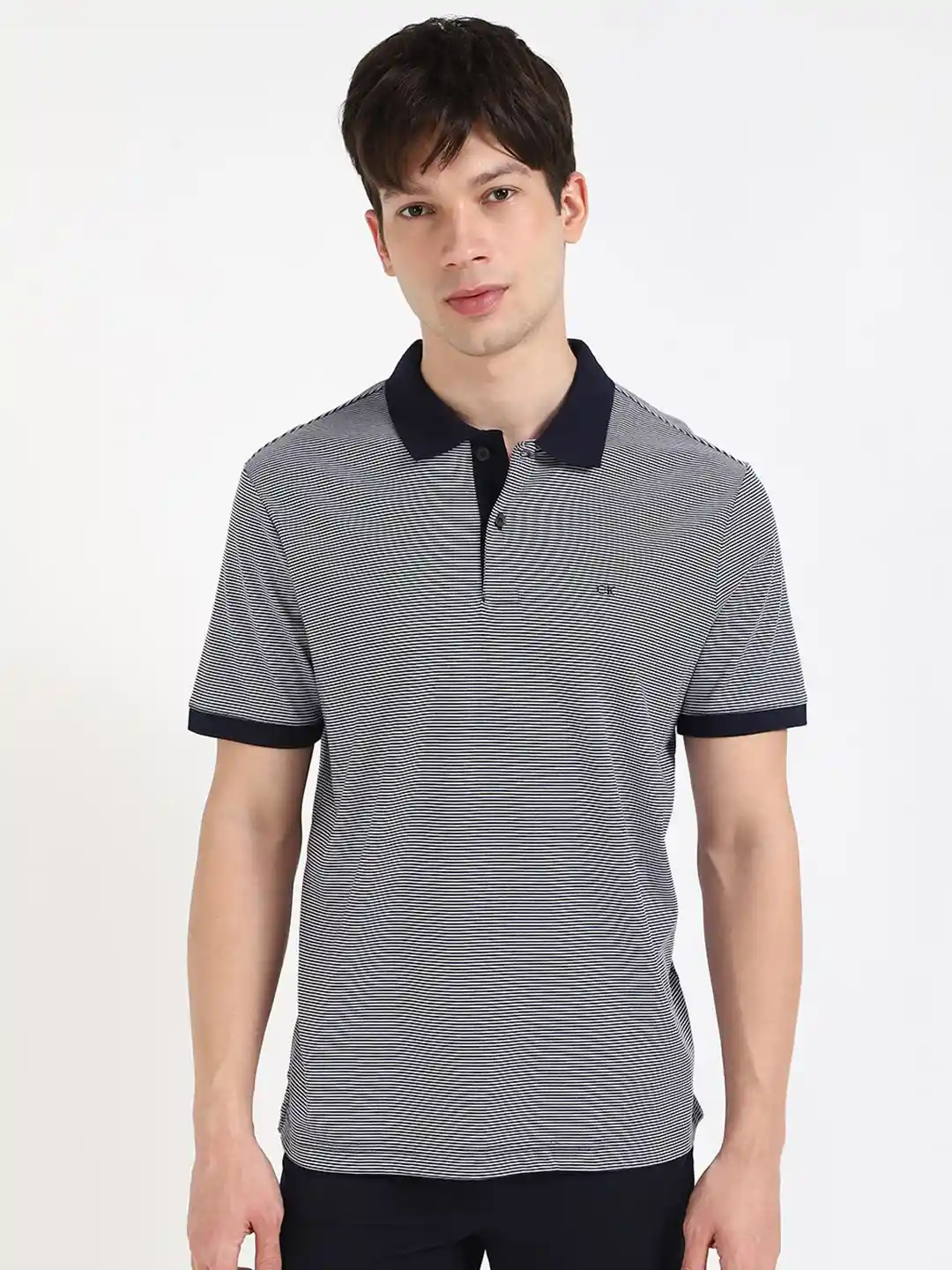 Buy Calvin Klein Jeans Men LIQUID TOUCH Striped Polo Collar Cotton
