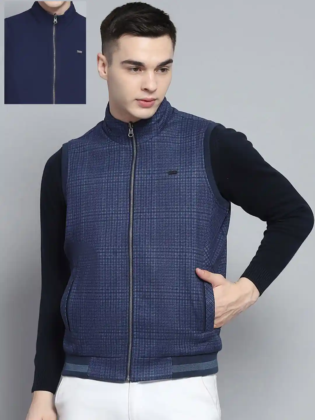 Monte Carlo Men Mock Collar Checked Casual Bomber Lightweight Jacket