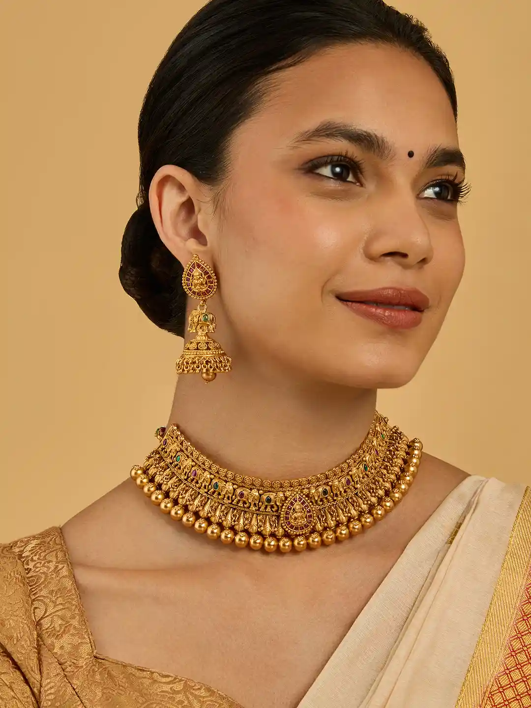 Buy Kushal's Fashion Jewellery Gold-Plated Ruby Antique Jewellery