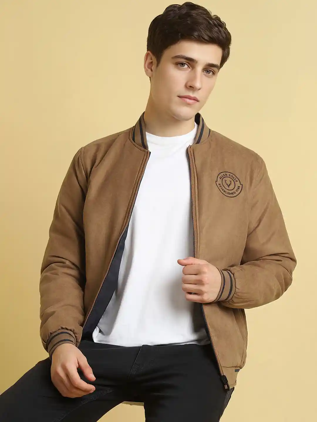 Buy Allen Solly Men Stand Collar Solid Casual Bomber Jacket