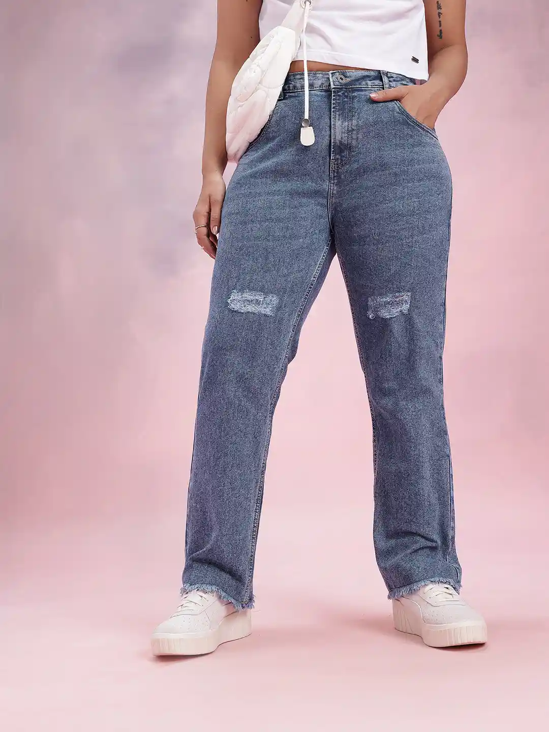 DressBerry Curve Plus Size Women Mid-Rise Low Distressed Stretchable  Straight Fit Jeans