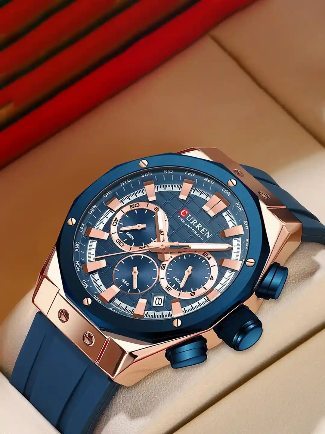 Buy Curren Men Brass Patterned Dial Analogue Watch CR-8464-Blue RG