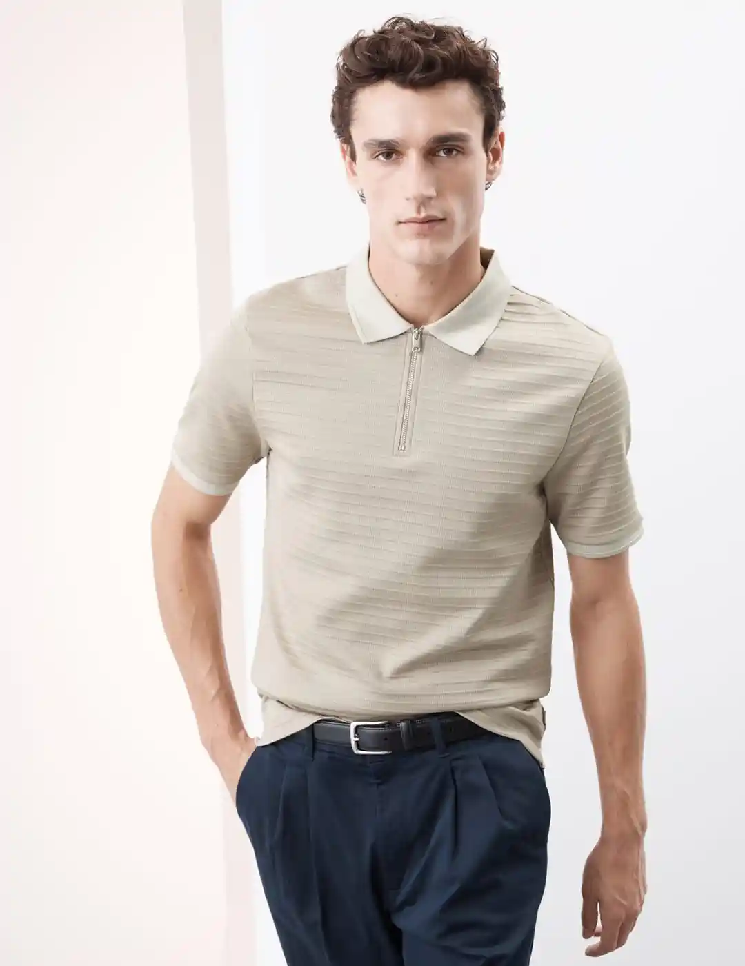 Buy Marks Spencer Men Self Design Polo Collar Cotton T-shirt