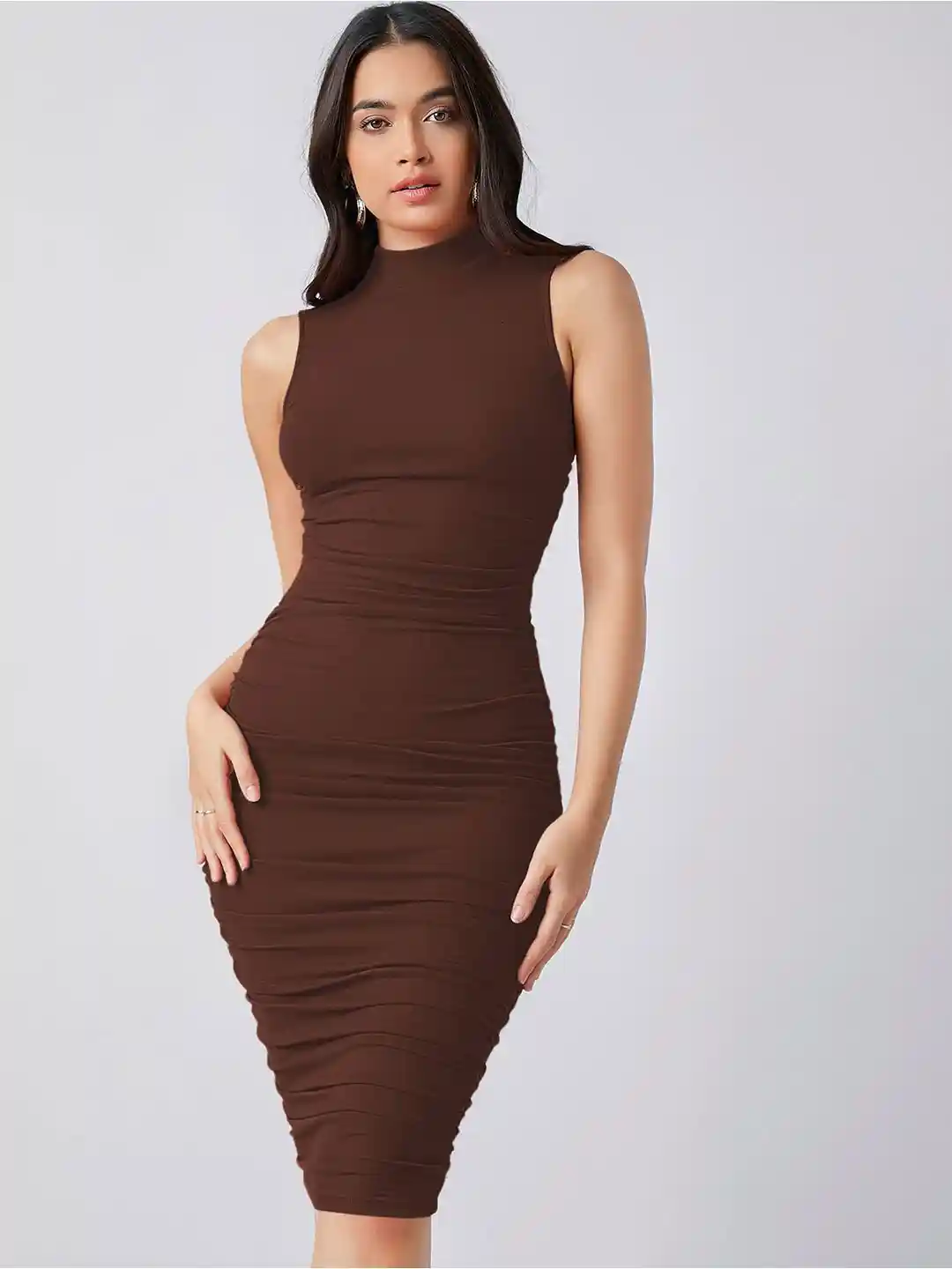 KATECLO Women PU Coated Bodycon Dress