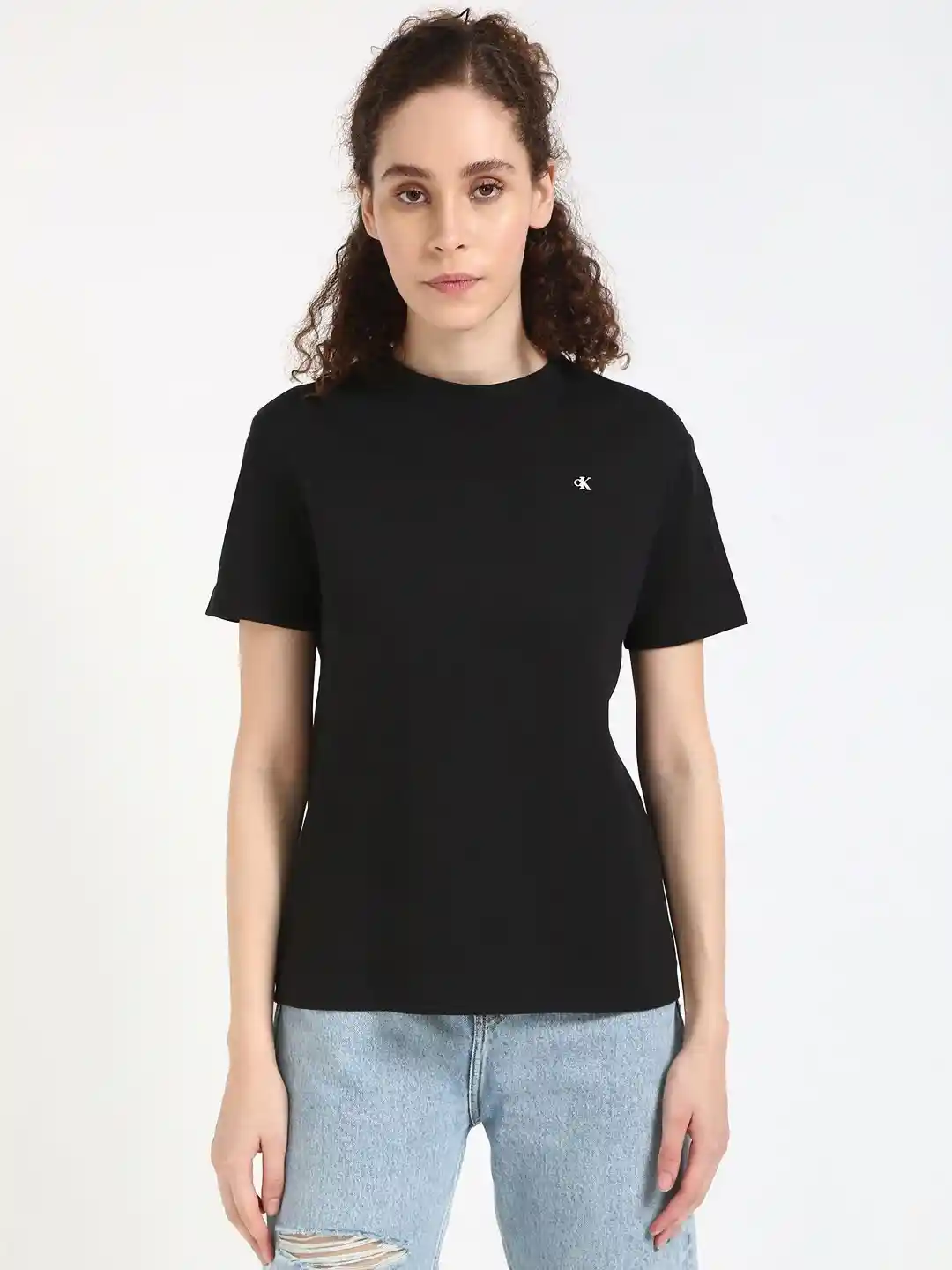 Buy Calvin Klein Jeans Women Solid Round Neck Cotton T-shirt