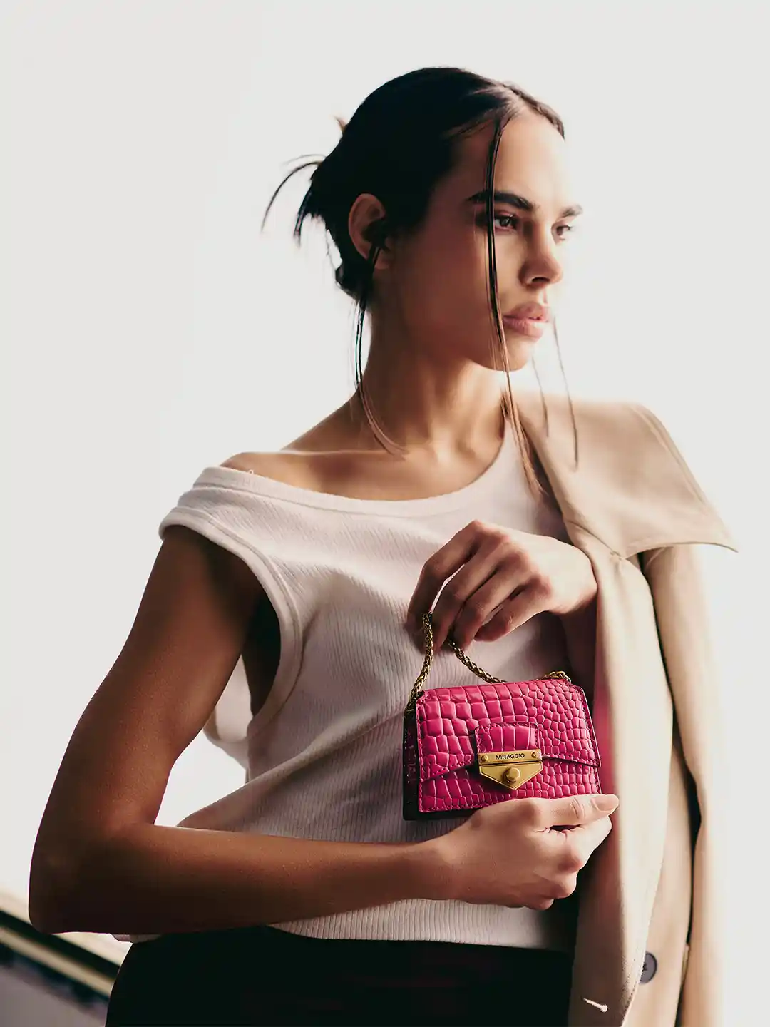 Buy Miraggio Anna Pink Textured Top Handle Crossbody Bag With