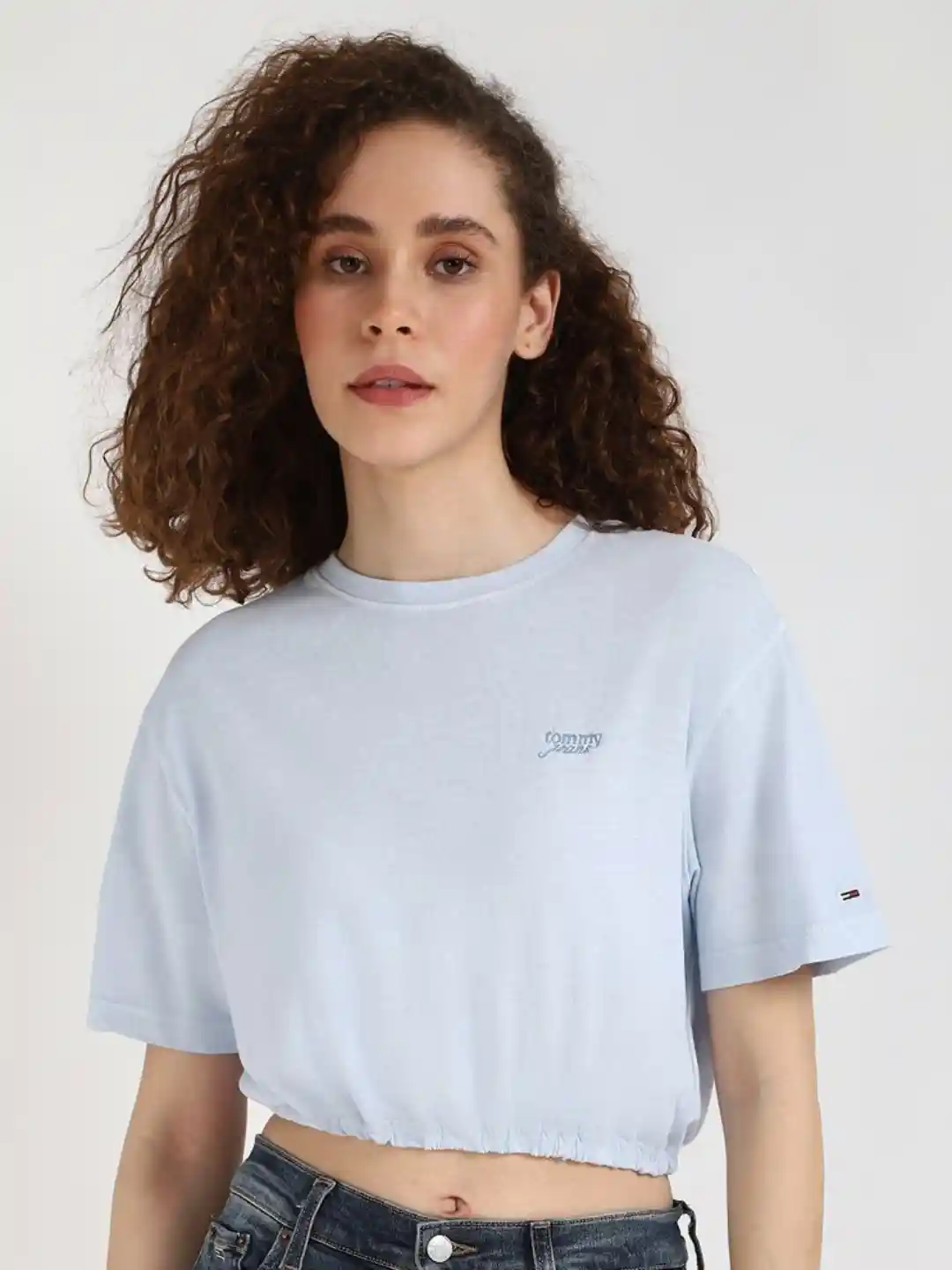 Tommy Hilfiger Women Typography Embroidered Crop Cotton Blouson Top - Main Image