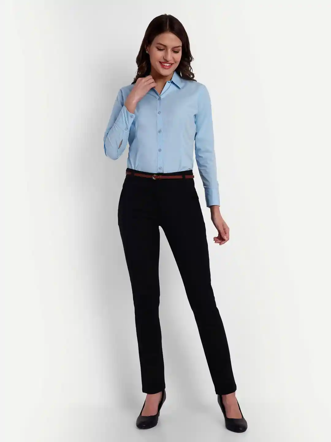 Blue Ronin Women Standard Slim Fit Spread Collar Solid Cotton Formal Shirt