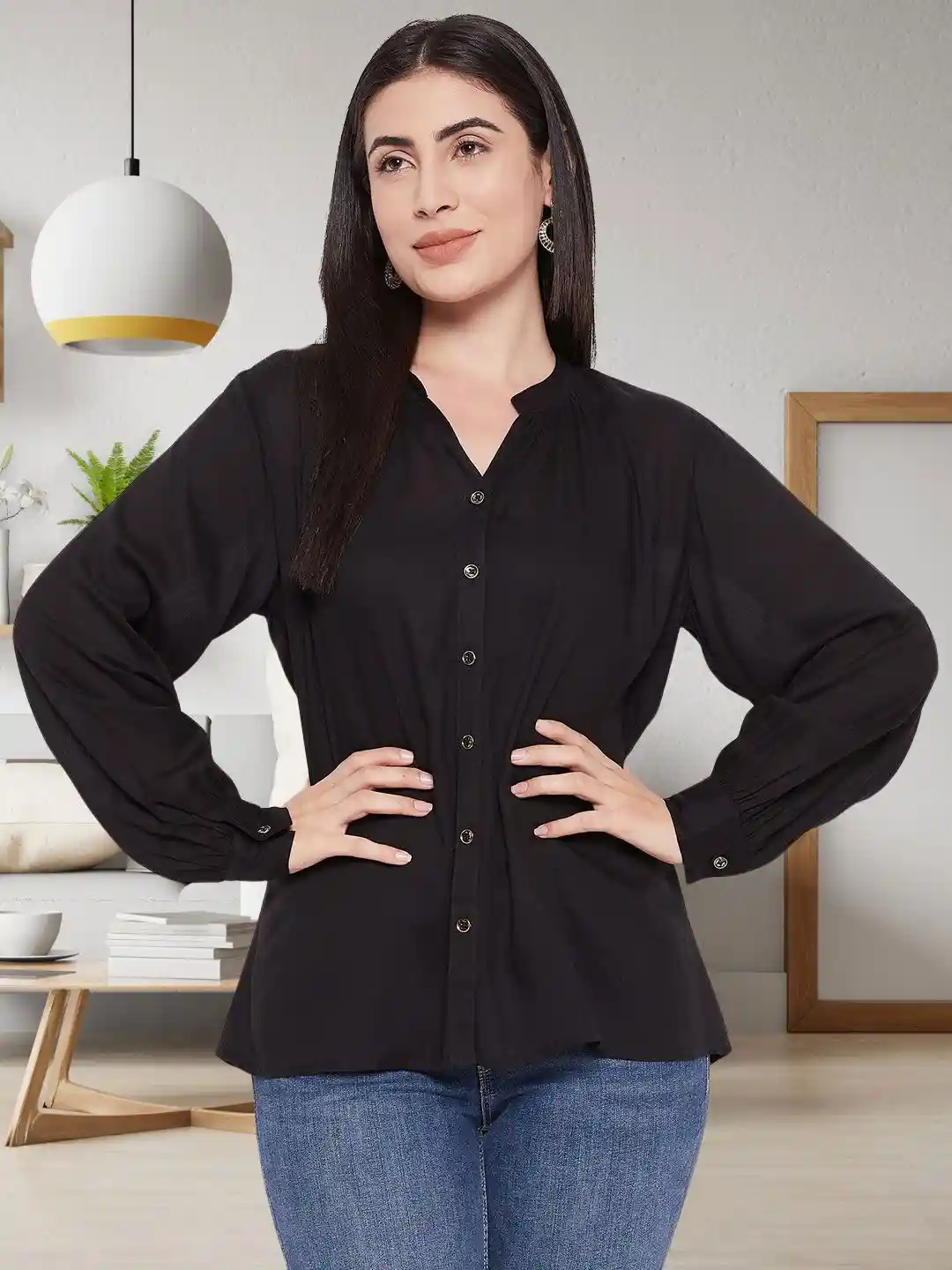 Buy DressBerry Women Classic Fit Mandarin Collar Solid Casual