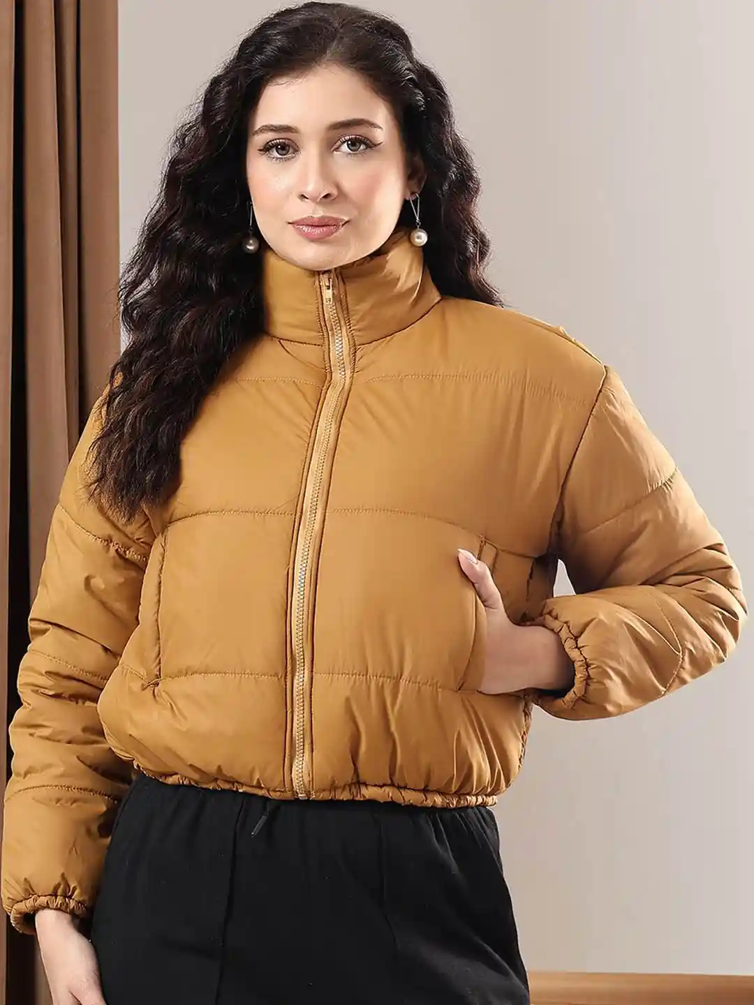 Kotty Women Mock Collar Solid Casual Puffer Insulator Jacket