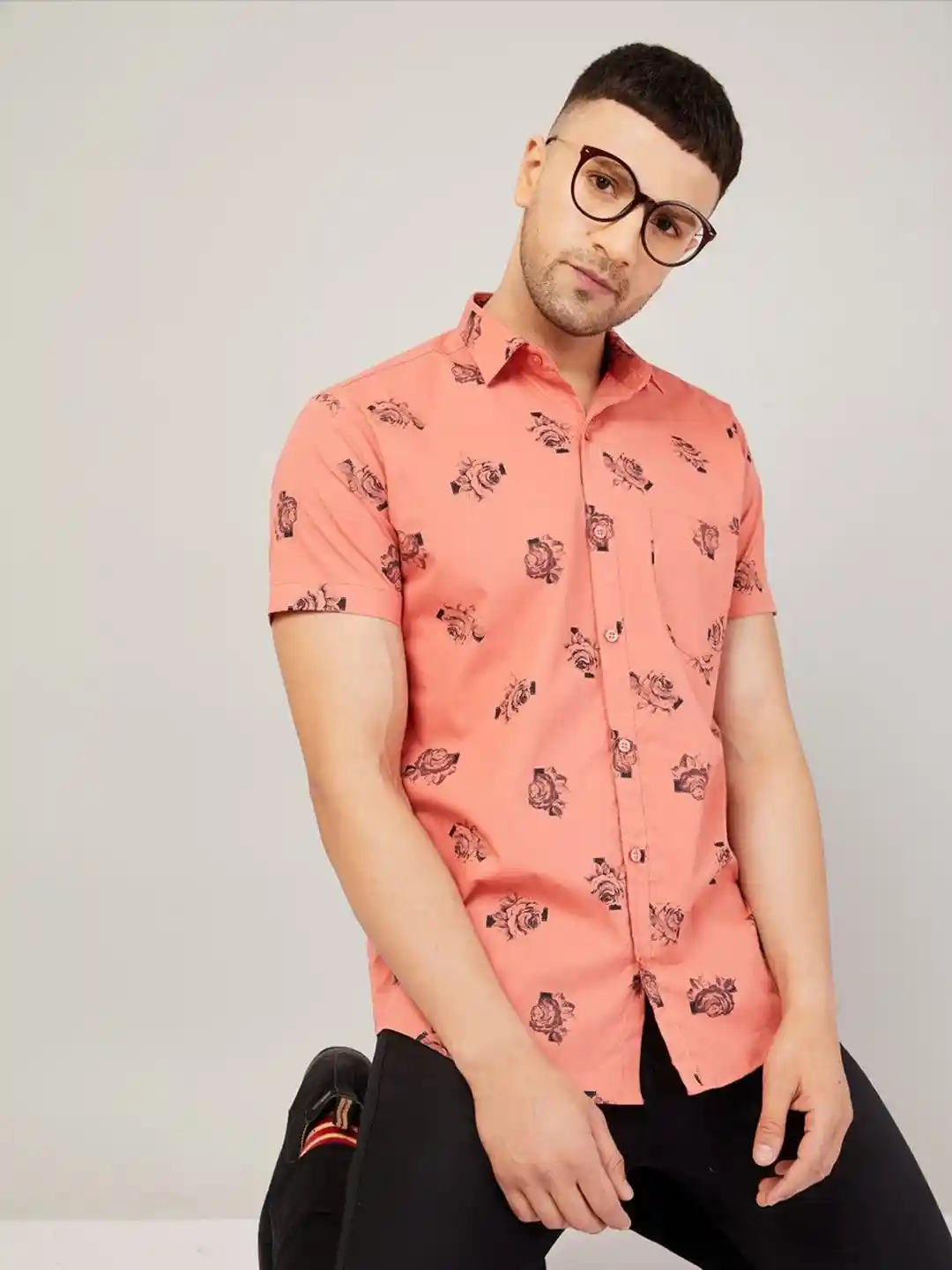 Buy Le Mec Men Spread Collar Floral Printed Cotton Casual Shirt