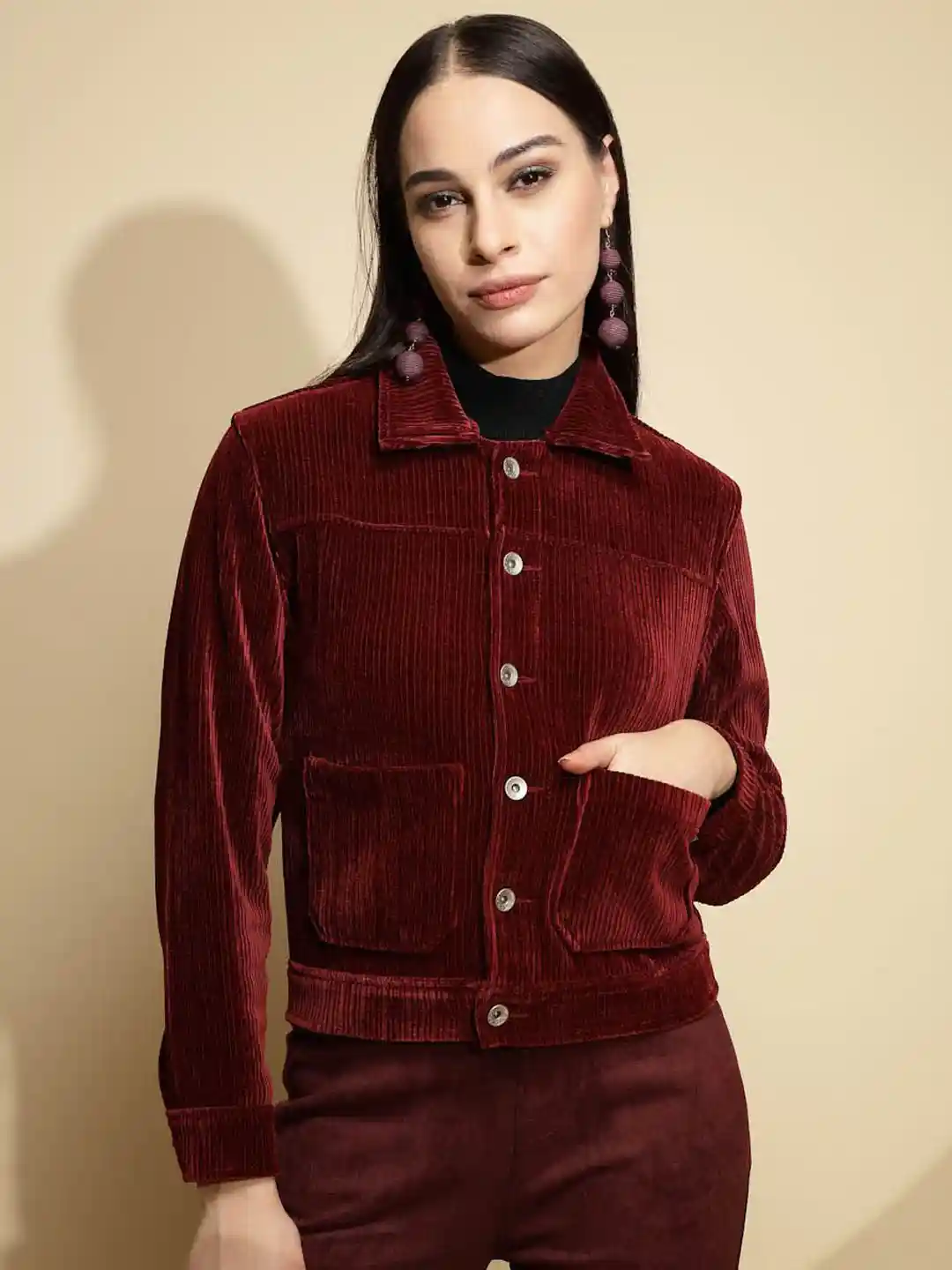 Buy Global Republic Women Spread Collar Solid Casual Tailored