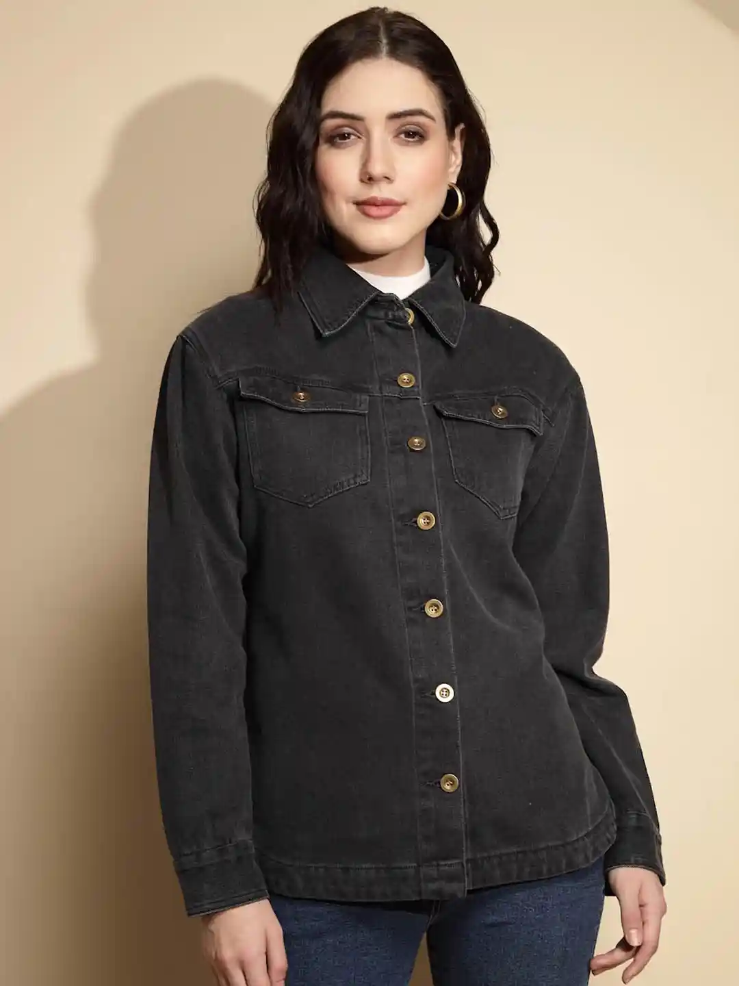 Buy Global Republic Women Spread Collar Solid Casual Lightweight