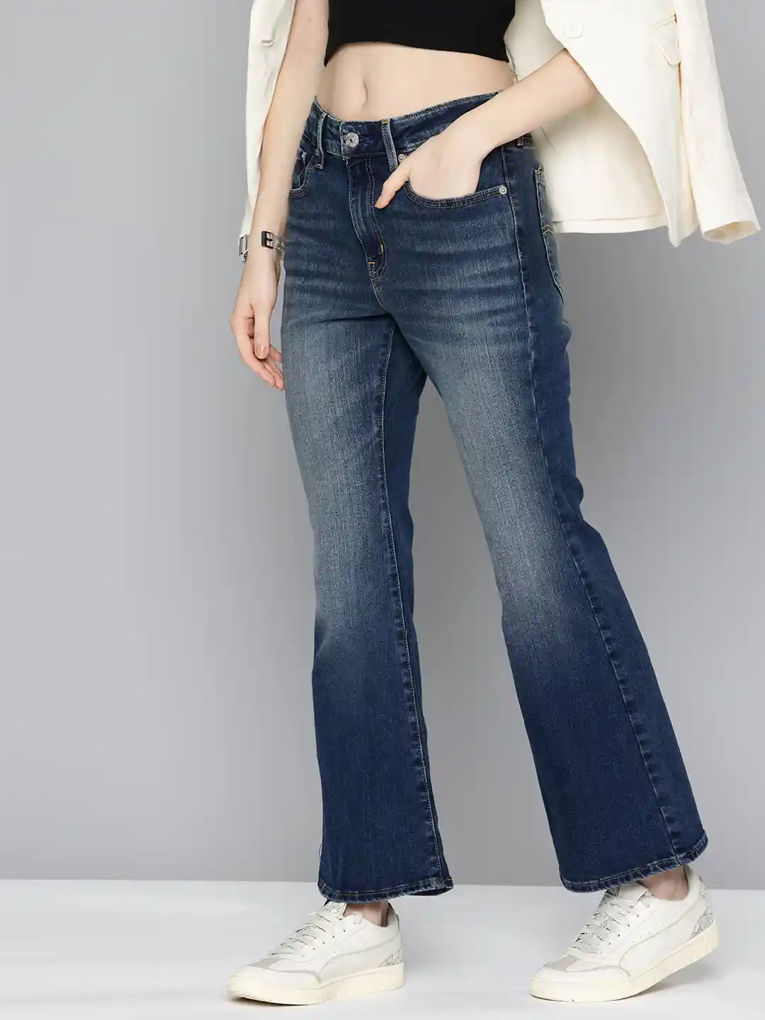 Levis Women 726 Slim Flared Fit High-Rise Heavy Fade Stretchable Jeans