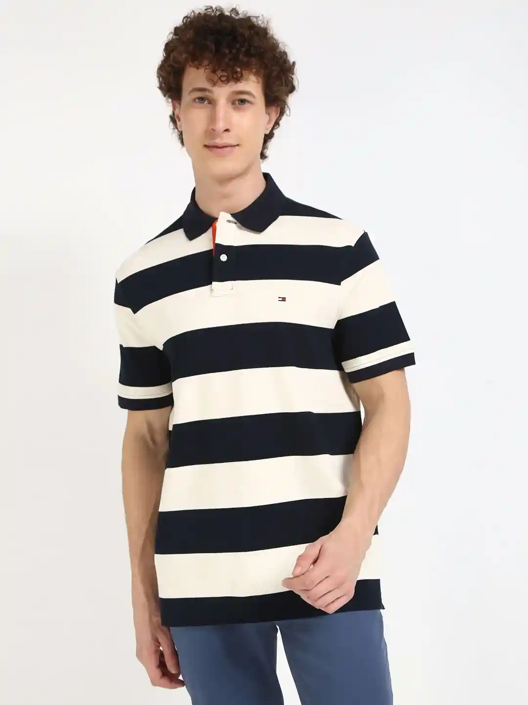 Tommy Hilfiger Men BLOCKING Striped Polo Collar Cotton T-shirt