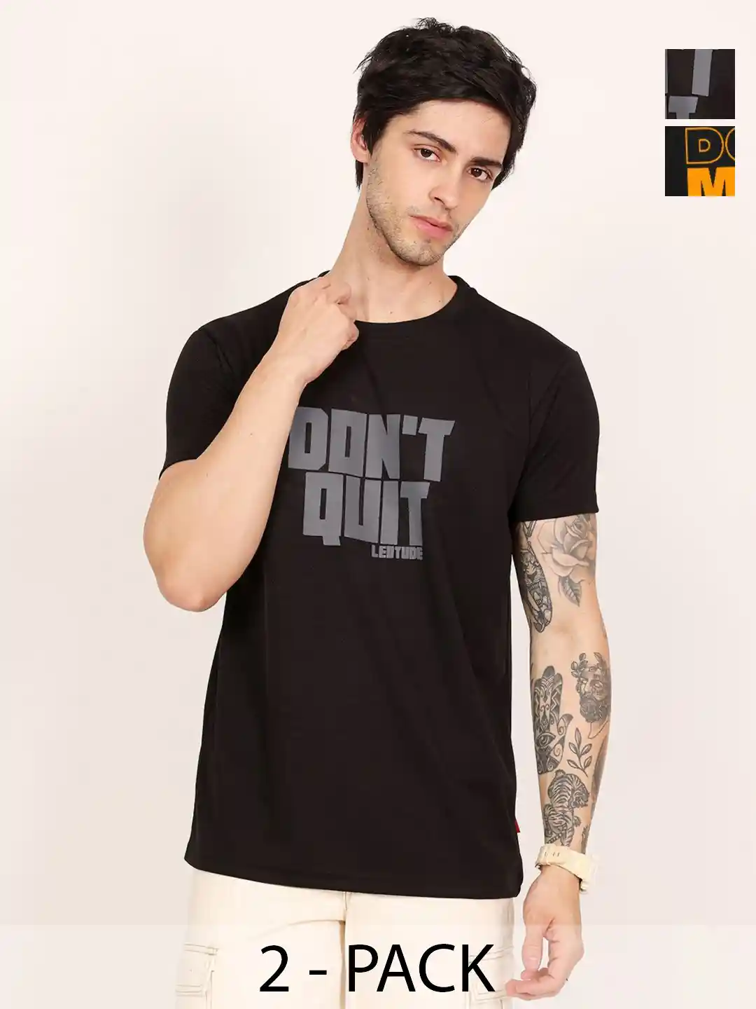 Leotude Men Pack Of Typography Printed Round Neck Oversized T-shirts