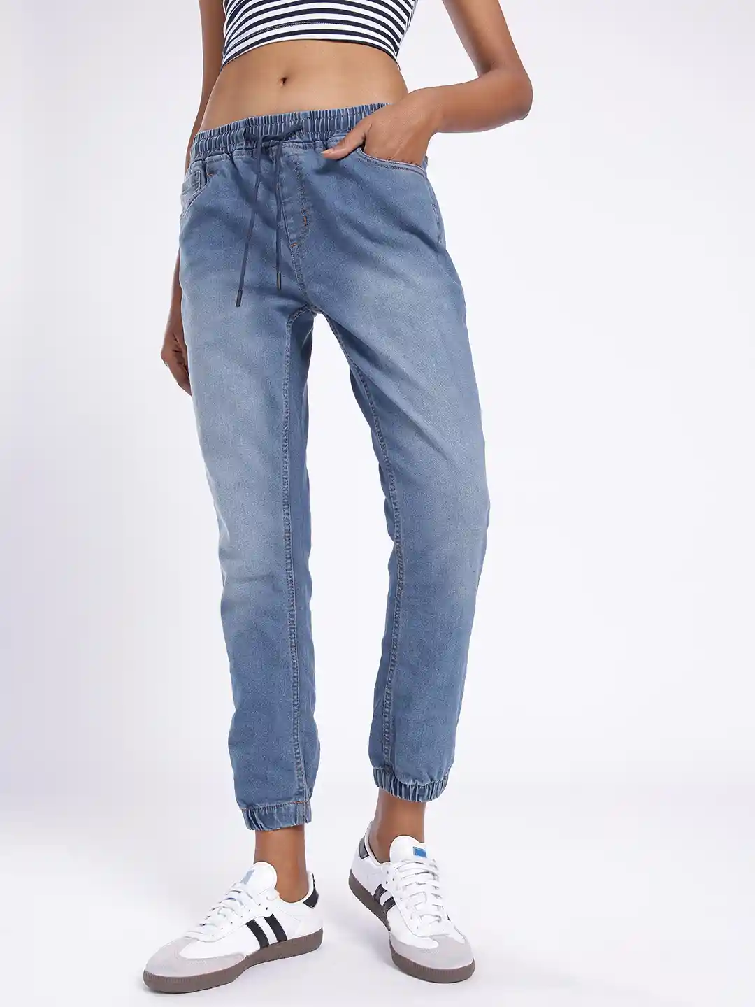 Buy glitchez Women Light Fade Stretchable Cropped Jogger Jeans