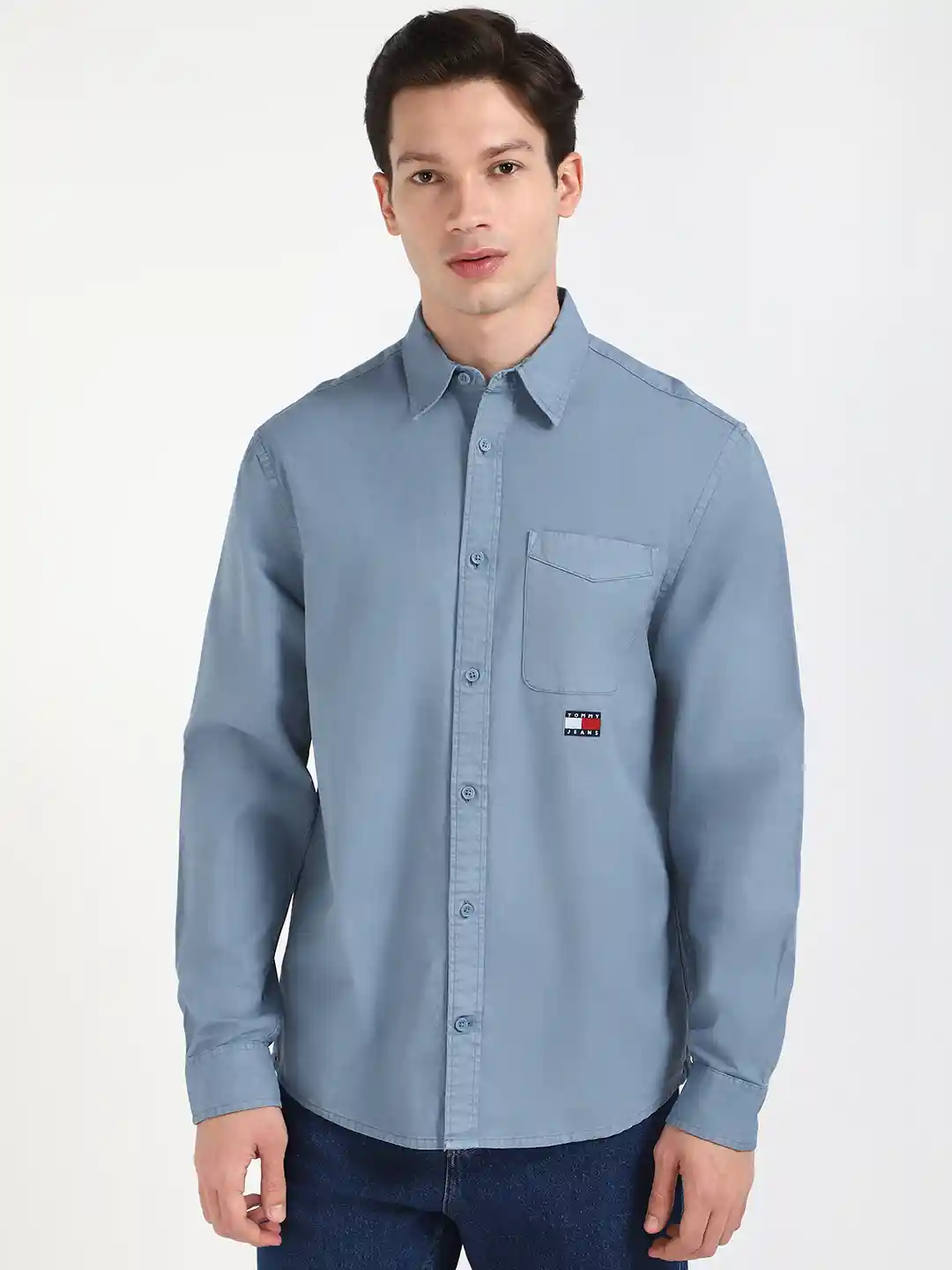 Tommy Hilfiger Men Spread Collar Solid Cotton Casual Shirt with Gift Box