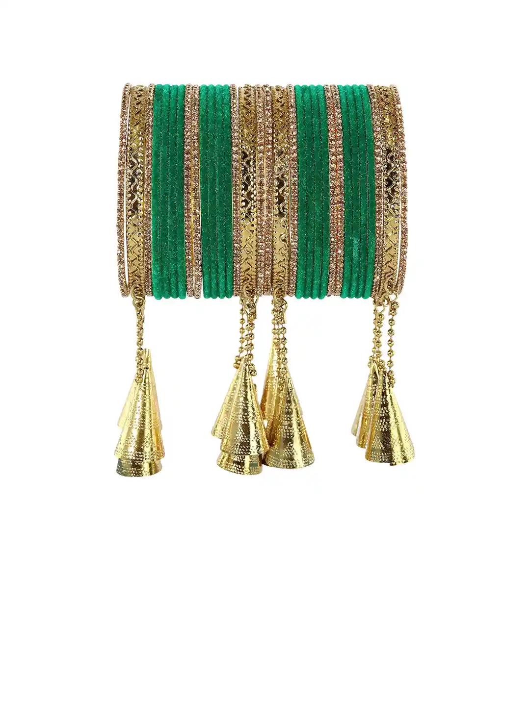 ZULKA Set Of 32 Fancy Golden Latkan Metal Bangles