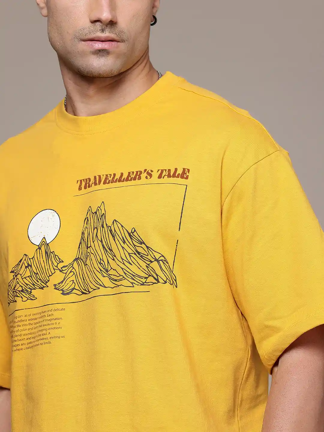 The Roadster Life Printed Drop-Shoulder Sleeves Pure Cotton T-shirt