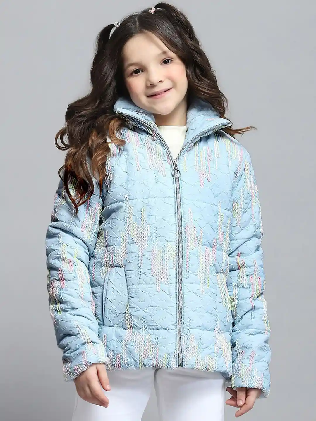 Monte Carlo Girls Mock Collar Self Design Casual Lightweight Padded Jacket