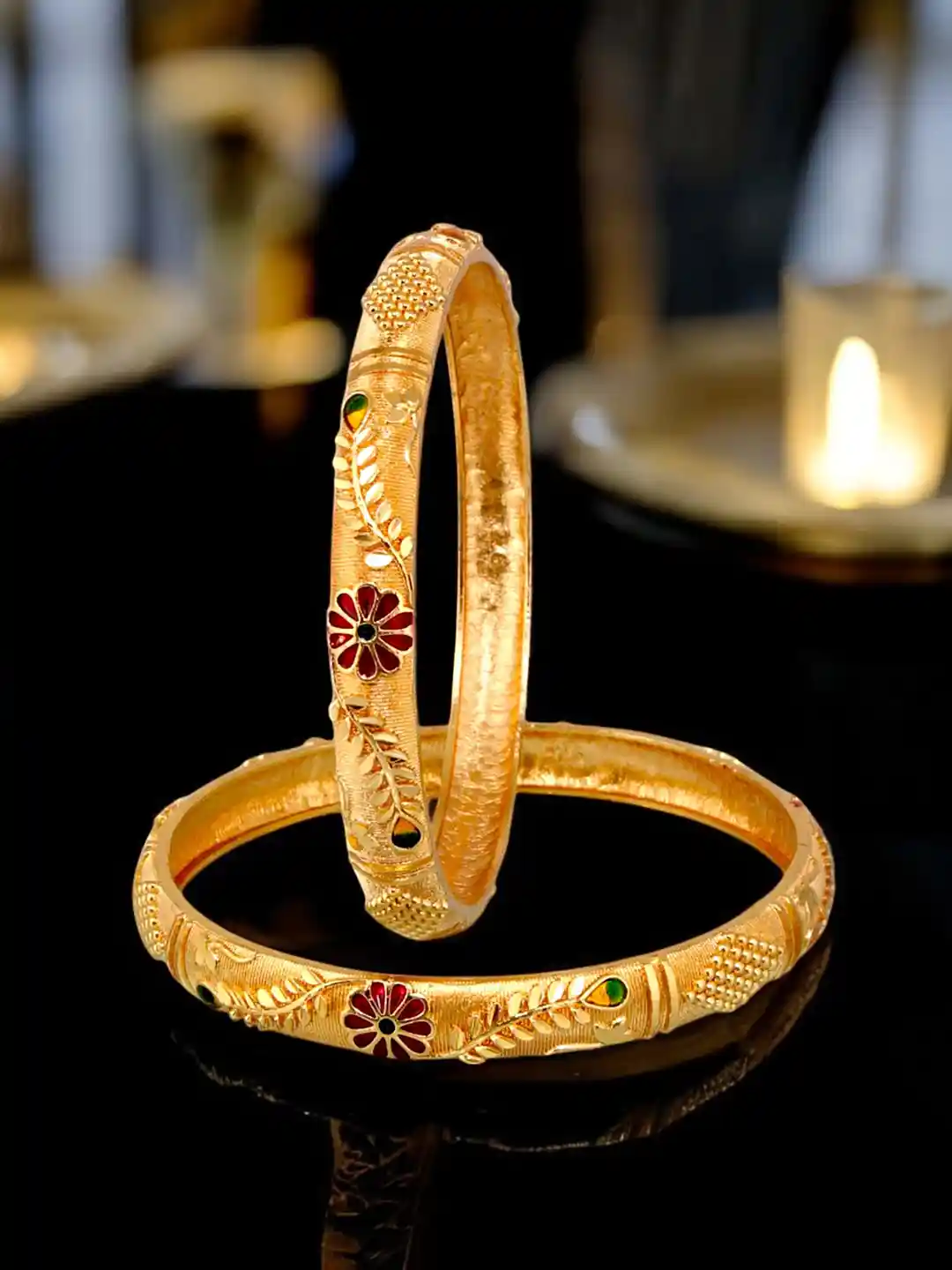 LUCKY JEWELLERY Set Of 18K One Gram Gold-Plated Bangles