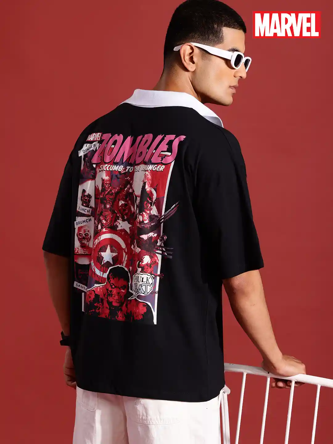 MARVEL STREET Graphic Print Polo Collar Cotton T-shirt