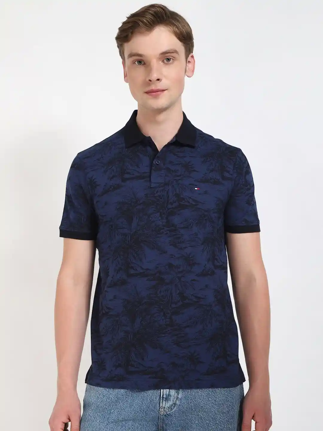 Tommy Hilfiger Men Floral Printed Polo Collar Cotton T-shirt