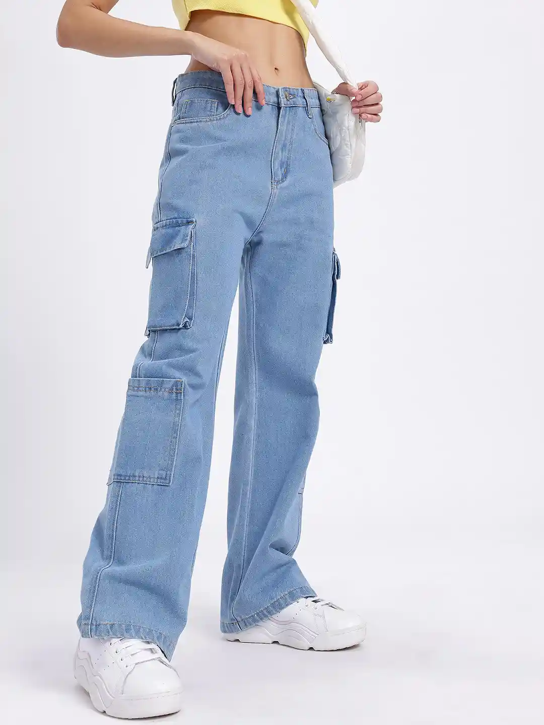 glitchez Women Mid-Rise Cargo-Style Relaxed Fit Jeans