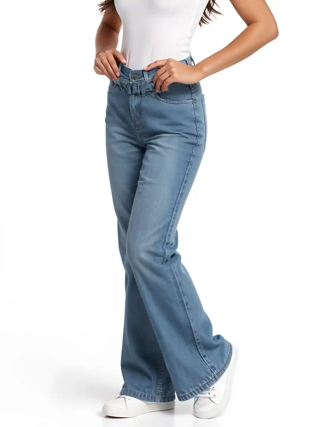 Buy glitchez Women Washed Wide Leg Jeans with Belt Jeans for - Main Image