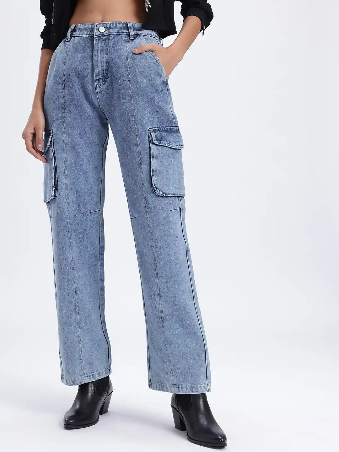 glitchez Women Straight Fit Cargo Jeans