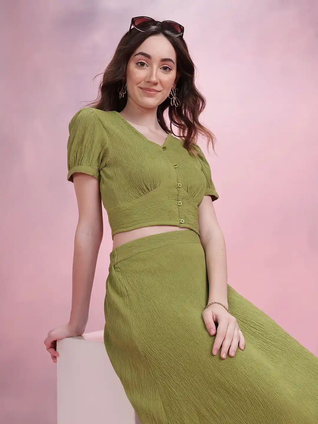 Buy DressBerry Crinkle Cropped Top Midi Skirt Co-Ords for