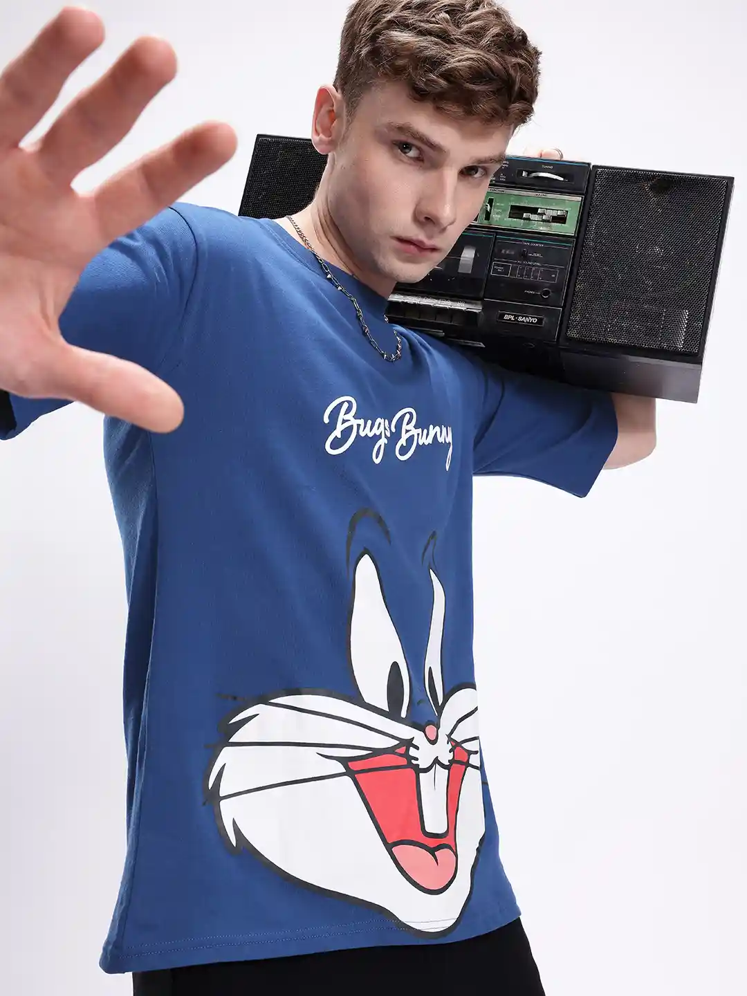 Kook N Keech Men Bugs Bunny Printed Drop-Shoulder Sleeves Oversized Pure  Cotton T-shirt