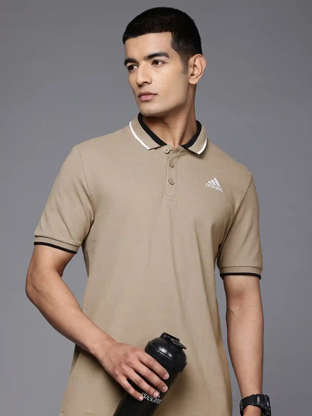 ADIDAS Pure Cotton Logo Embroidered Essentials Core Polo T-shirt