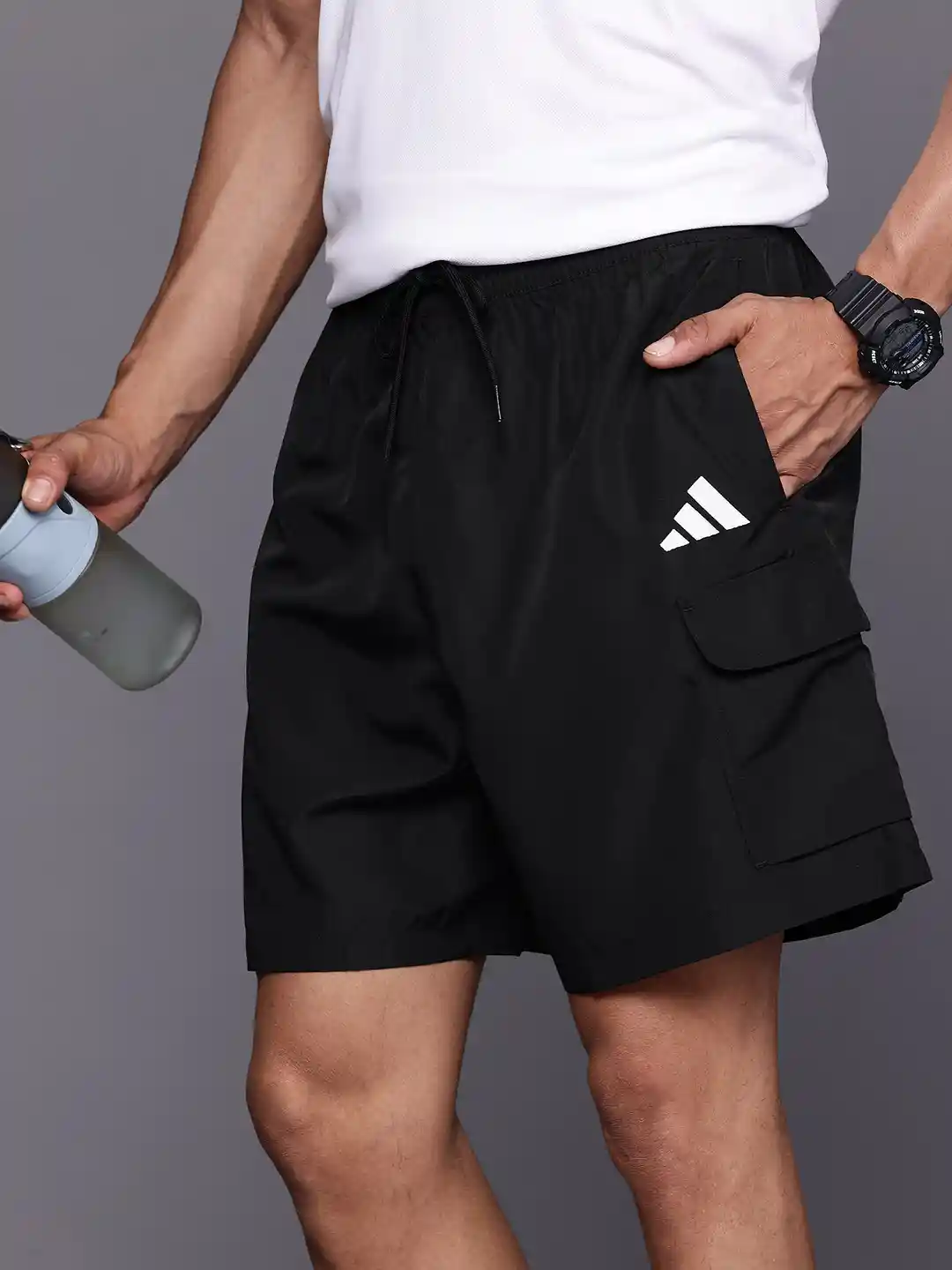 ADIDAS Men Mid-Rise Brand Logo Print Cargo Chelsea Sports Shorts